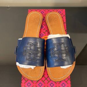 Tory Burch Melinda Slide Sandal - Veg Leather in Navy Sea size 8.5